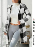 Sweat à capuche zippé en plaid et bordure duveteuse pour femme, décontracté automne/hiver