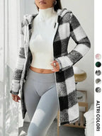 Sweat à capuche zippé en plaid et bordure duveteuse pour femme, décontracté automne/hiver