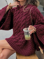 Pull décontracté ample pour femme, haut tricoté à manches longues et col rond, mode automne et hiver, usage quotidien, tricot de couleur unie
