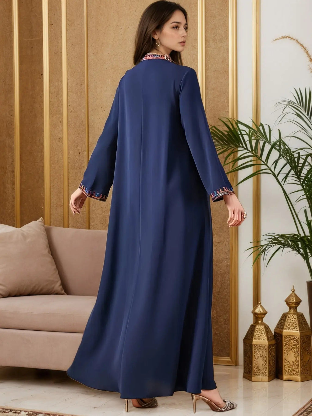 Elegante Abito Lungo Musulmano da Donna con Ricamo Colorato, Perfetto per Tutte le Stagioni, Abbigliamento Elegante e Confortevole, Abiti Musulmani da Donna