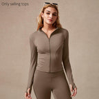 Giacca sportiva da donna con zip intera, maniche lunghe, vestibilità aderente, tessuto elasticizzato ad asciugatura rapida con fori per i pollici per corsa, yoga, palestra, allenamento, abbigliamento sportivo
