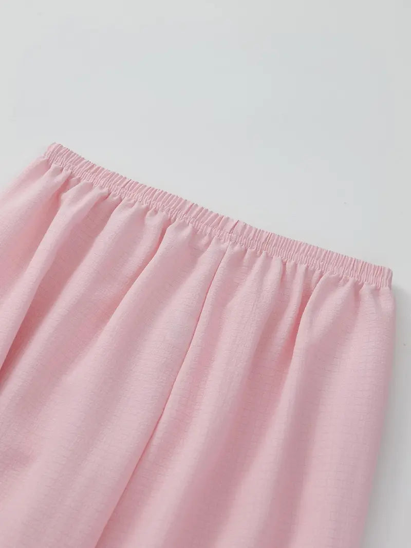 Set pigiama da donna con ricamo a cuore, colletto dentellato, maniche corte e tasche, completo casual e comodo con maglietta e pantaloncini per tutte le stagioni