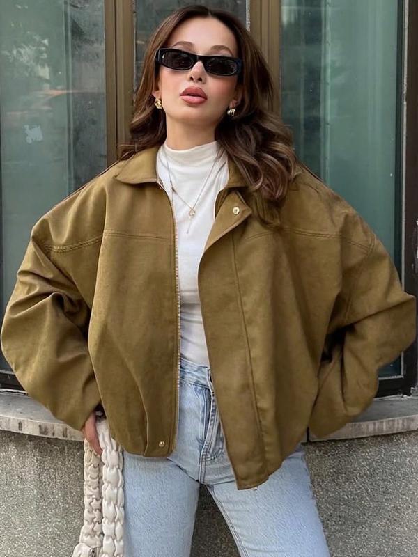 Veste aviateur femme, Nouveautés manteaux et vestes, Veste zippée décontractée pour femme, Veste d'hiver pour femme, Veste pilote oversize coupe courte, Veste courte streetwear femme 2025, Vêtement d'extérieur