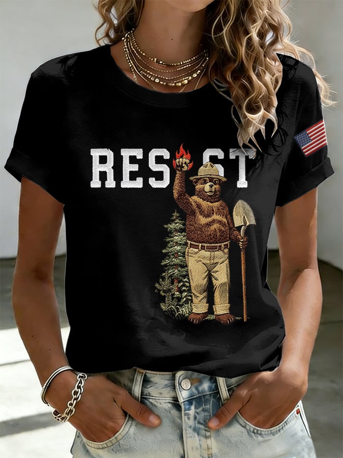 T-shirt stampata Retrò Resist Save The Forest Service