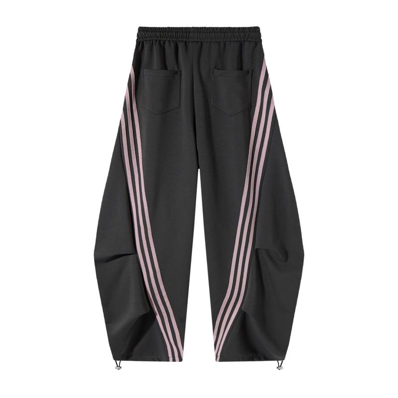 Pantaloni sportivi larghi a gamba larga a righe da donna, casual streetwear, con elastico in vita e tasche laterali per l'allenamento