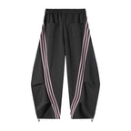 Pantaloni sportivi larghi a gamba larga a righe da donna, casual streetwear, con elastico in vita e tasche laterali per l'allenamento