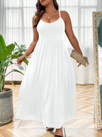 Robe Caraco Grande Taille sans Dos et Croisée, Robe trapèze décontractée unie sans manches à fines bretelles pour l'été, Vêtements pour femmes pour fête et vacances