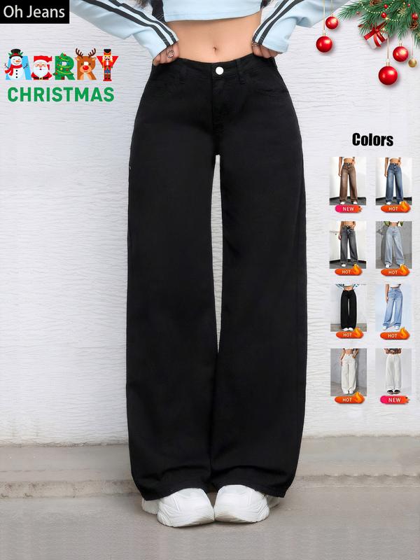 Jean en jean avec poches et taille élastique pour femme, pantalon décontracté et confortable pour toutes les saisons, parfait pour toute occasion décontractée, vêtement en jean