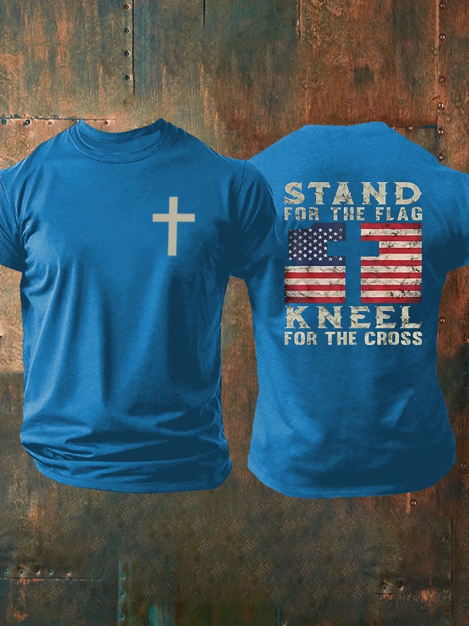 T-Shirt da uomo con stampa "Stand For The Flag Kneel For The Cross