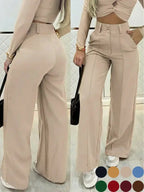 Pantalon large simple pour femme avec double boutonnage, pièce essentielle polyvalente pour les trajets quotidiens, élégante tenue de bureau