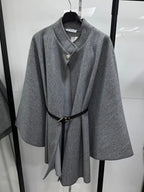 Manteau cape en laine ceinturé à boucle unie pour femme