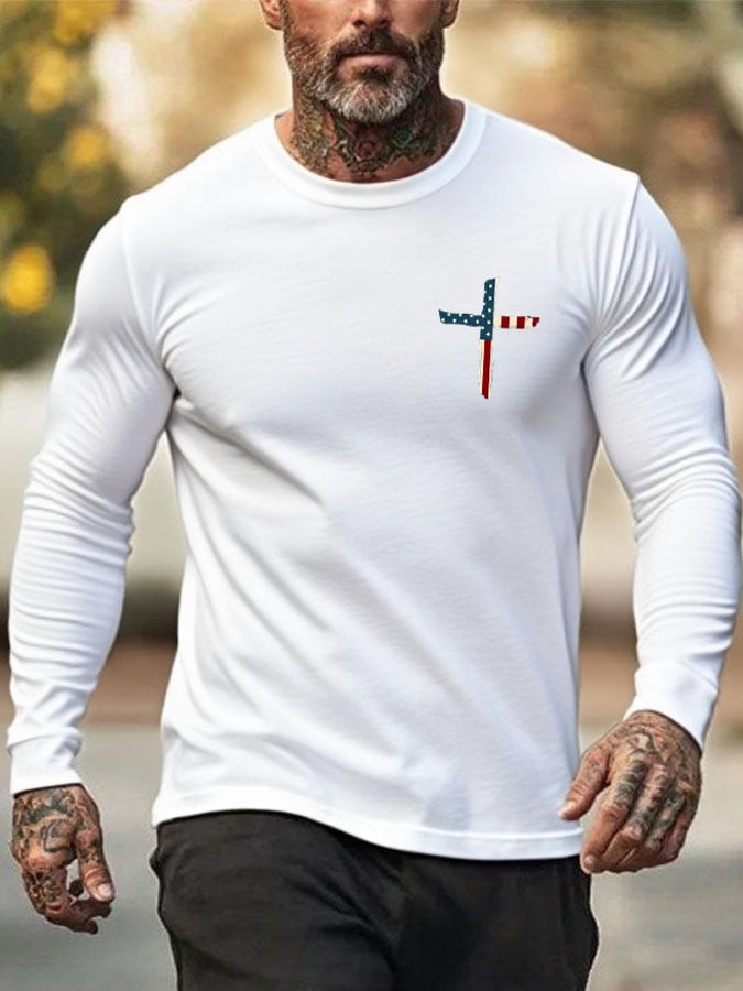 🔥Compra 3 e ottieni il 15% di sconto🔥T-Shirt da uomo con stampa "Stand For The Flag Kneel For The Cross"
