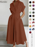 Robe unie à col pour femme, robe décontractée à manches courtes pour l'été, vêtements pour femmes pour le quotidien