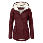 Parka d'hiver en coton épais avec doublure en polaire, manteau chaud à capuche mi-long, coupe ajustée, manches longues, en fausse fourrure noire, pour un style élégant et décontracté - Vestes