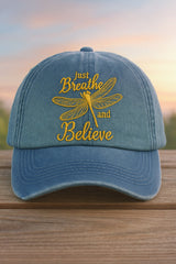 Just Breath Dragonfly Embroidered Print Hat