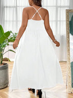 Robe Caraco Grande Taille sans Dos et Croisée, Robe trapèze décontractée unie sans manches à fines bretelles pour l'été, Vêtements pour femmes pour fête et vacances