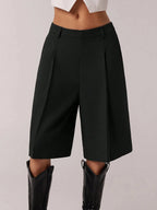 Short Bermuda Femme Uni Simple de Navette, Short Décontracté d'Affaires Toutes Saisons, Élégant et Confortable
