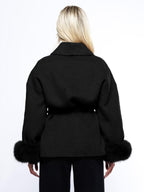 Manteau croisé thermique élégant pour femme, couleur unie, avec ceinture et manches longues en peluche