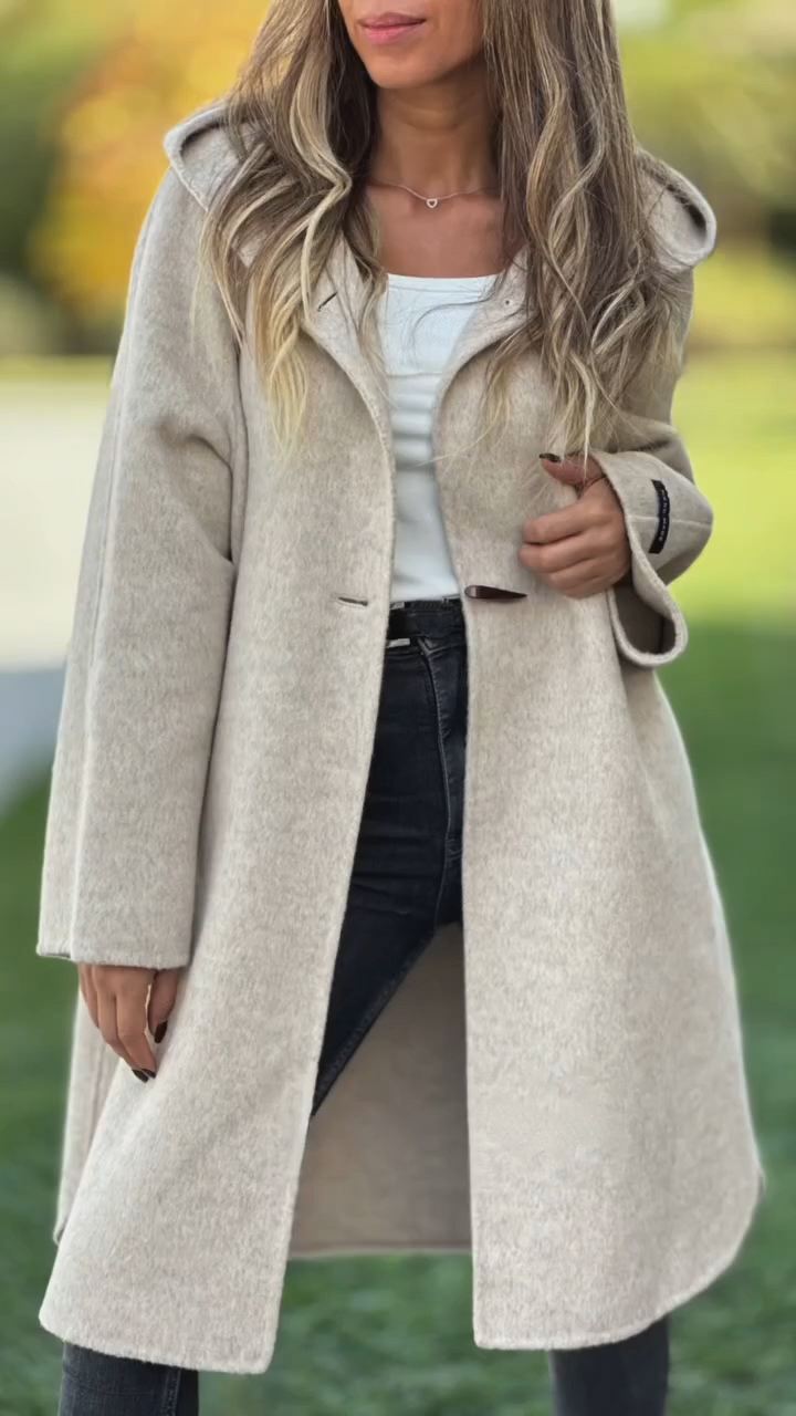 Manteau décontracté à capuche et col rond pour femme