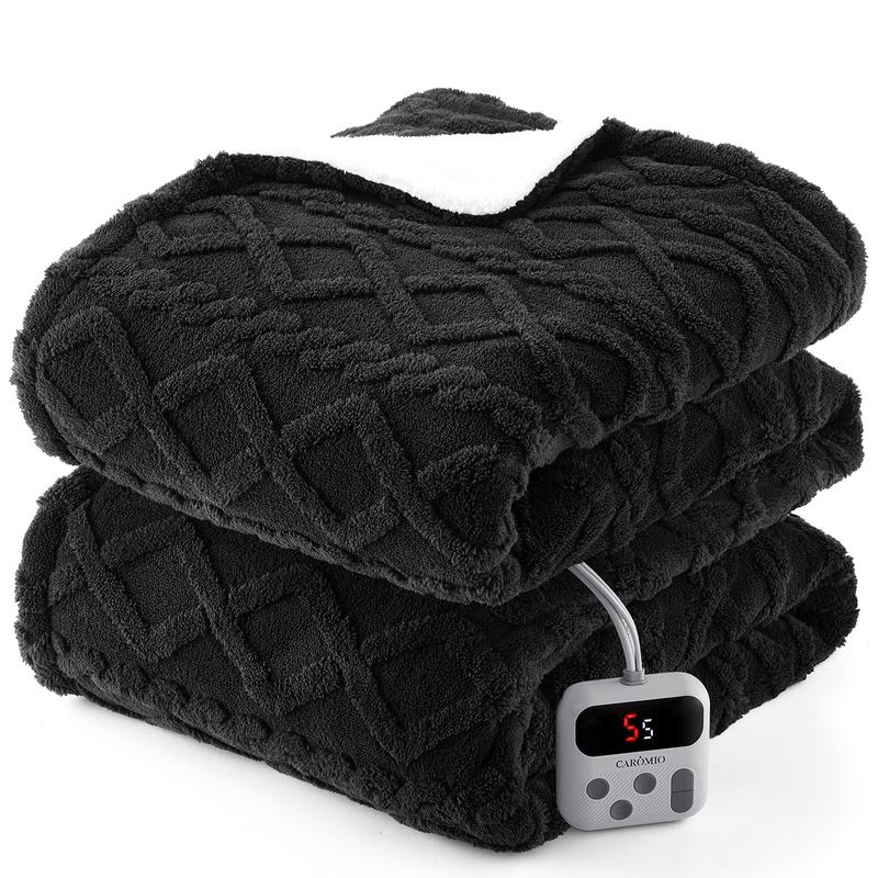 Couverture chauffante – Plaid chauffant électrique en Sherpa épais et touffeté avec 10 niveaux de chauffage et 10 réglages de temps, couverture chauffante lavable en machine et certifiée ETL pour un chauffage rapide, 50