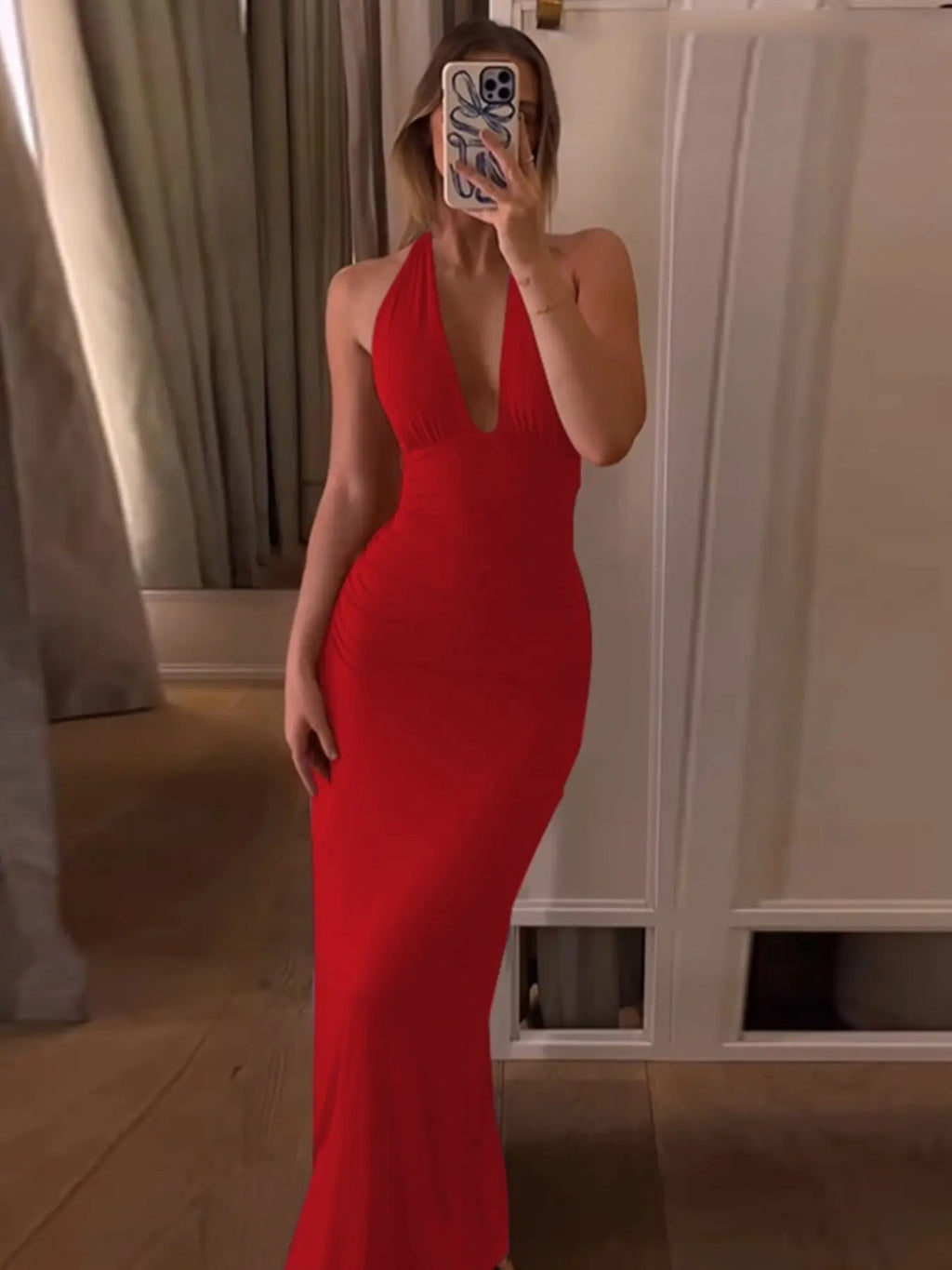 Vestito Bodycon da donna a tinta unita con scollo all'americana e schiena scoperta