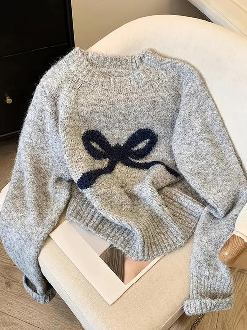 Pull en maille élégant avec nœud pour femme, mode douce automne-hiver, haut pull décontracté épais, design unique, vêtement d'extérieur polyvalent