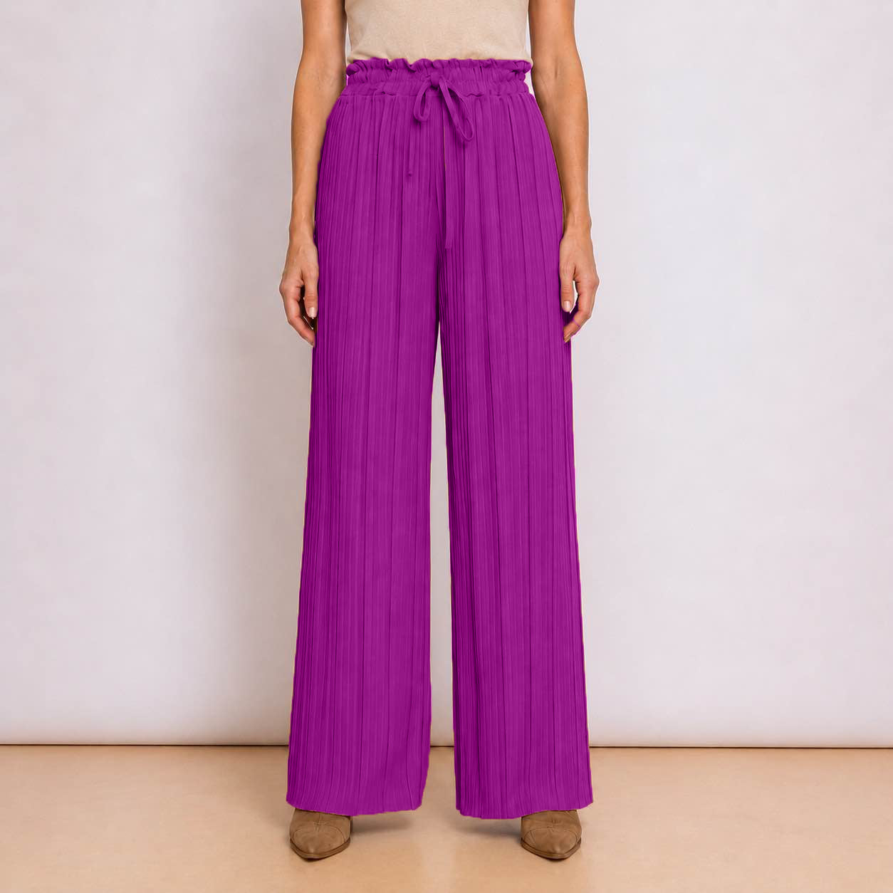[2026] Pantalone Plissettato Con Coulisse In Vita
