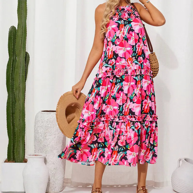 Robe florale, style bohème décontracté, tenue d'été quotidienne