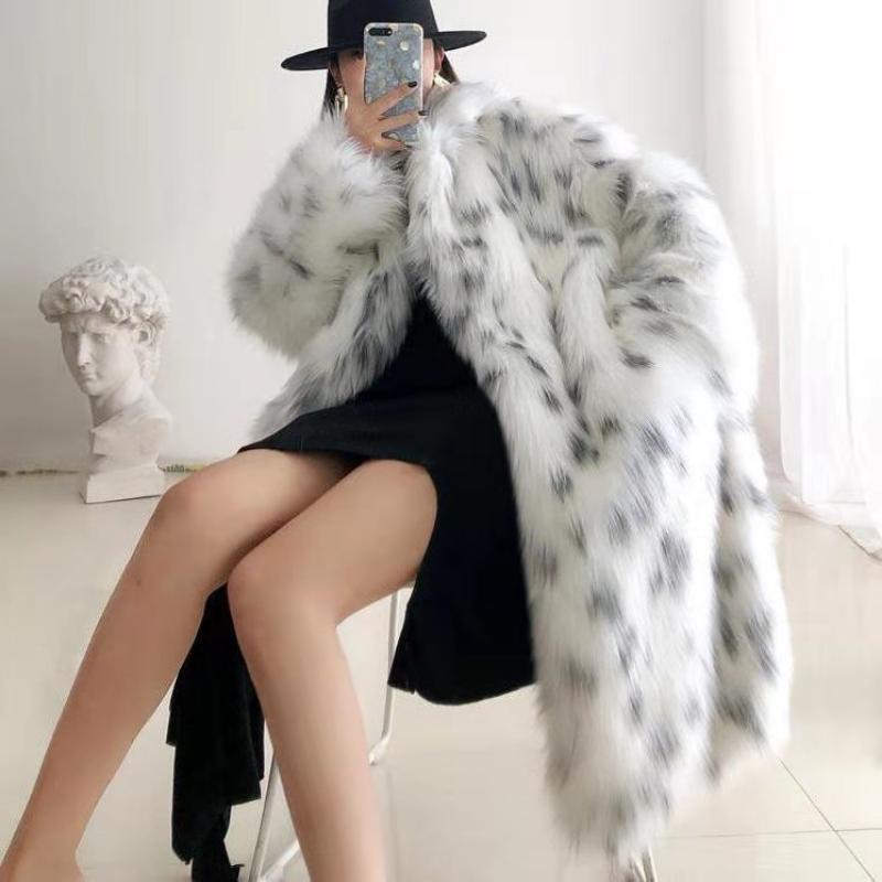 Nuovo Cappotto da Donna Imbottito con Collo a Revers in Pelliccia Sintetica di Volpe Spesso