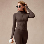 Giacca sportiva da donna con zip intera, maniche lunghe, vestibilità aderente, tessuto elasticizzato ad asciugatura rapida con fori per i pollici per corsa, yoga, palestra, allenamento, abbigliamento sportivo