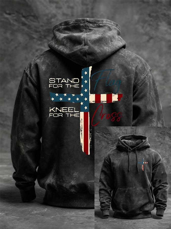 Felpa casual da uomo con stampa "Stand For The Flag Kneel For The Cross"