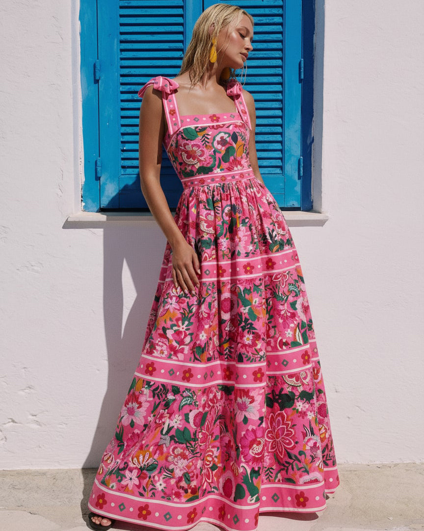 Costume intero e gonna con stampa floreale rosa Paradise