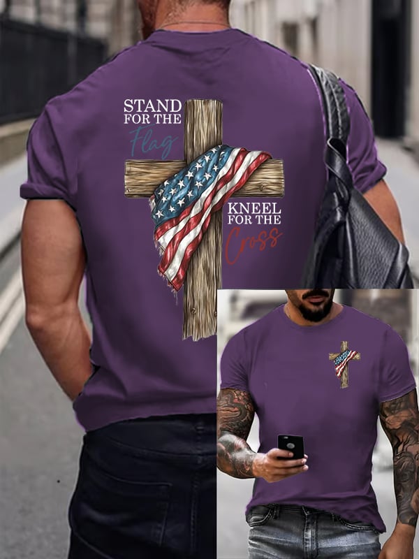 T-shirt casual da uomo con stampa "Stand For The Flag Kneel For The Cross"