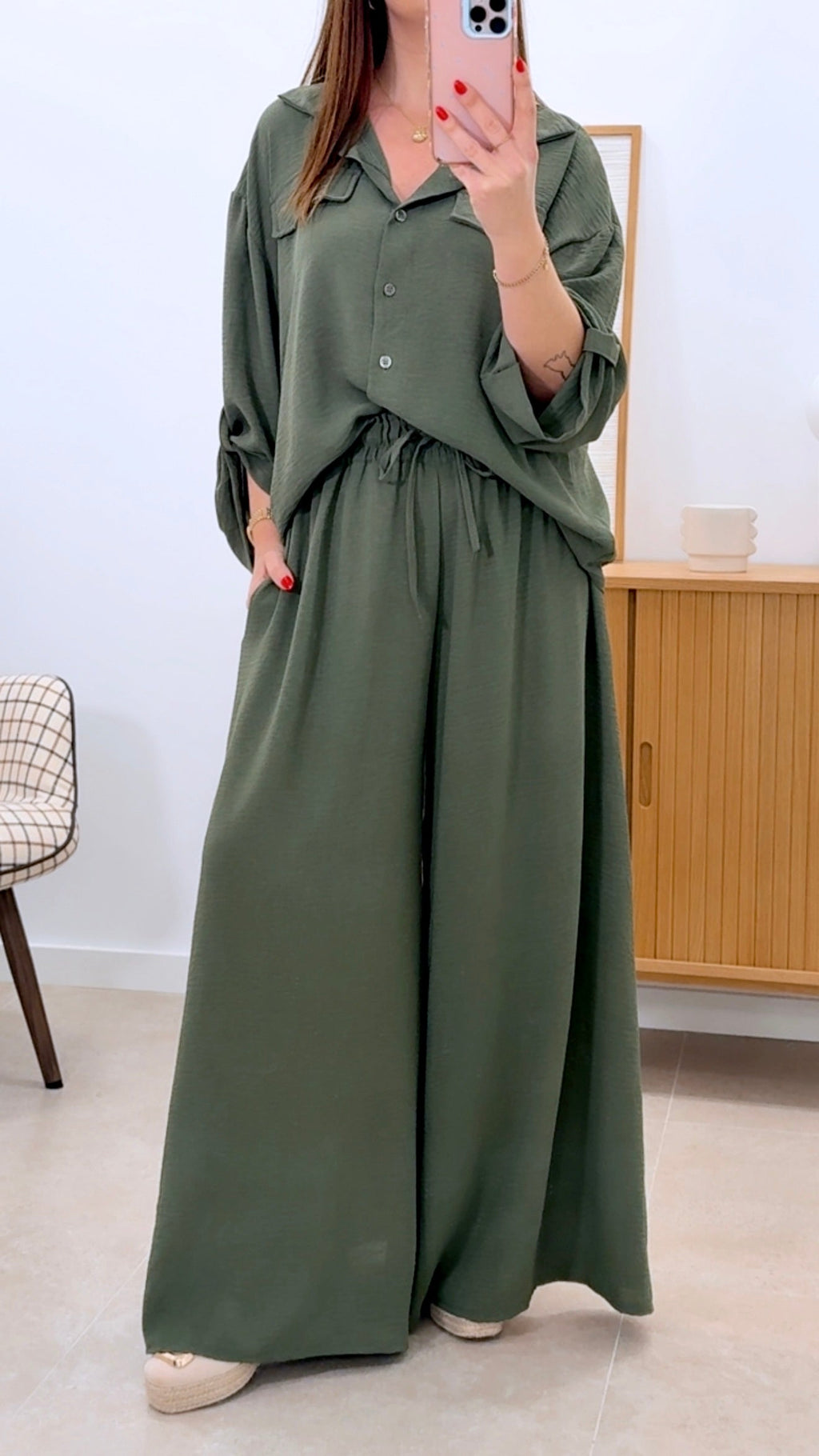 ENSEMBLE CHEMISE + PANTALON LARGE UNI