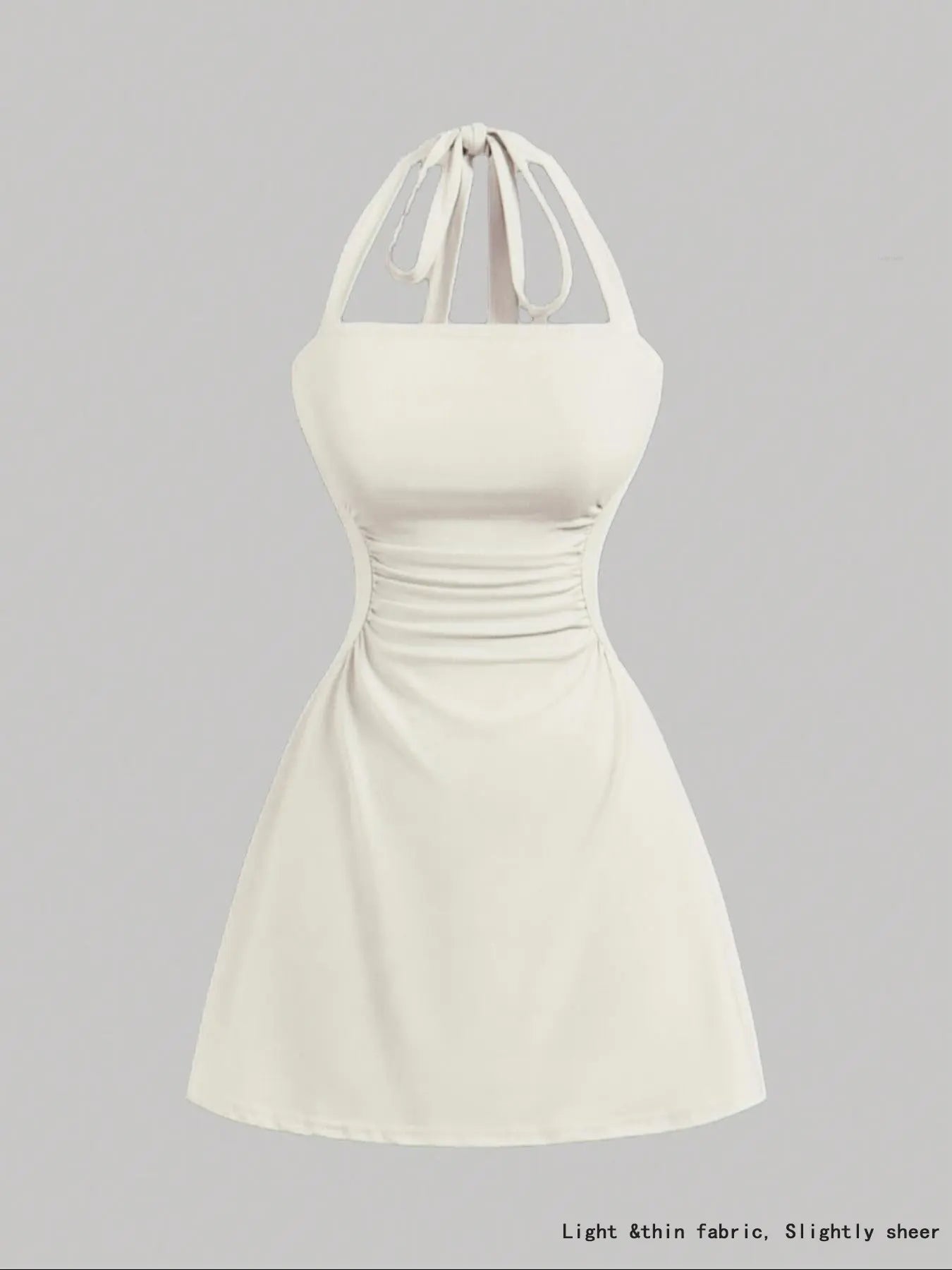 Robe licou unie froncée à nouer dans le dos pour femme