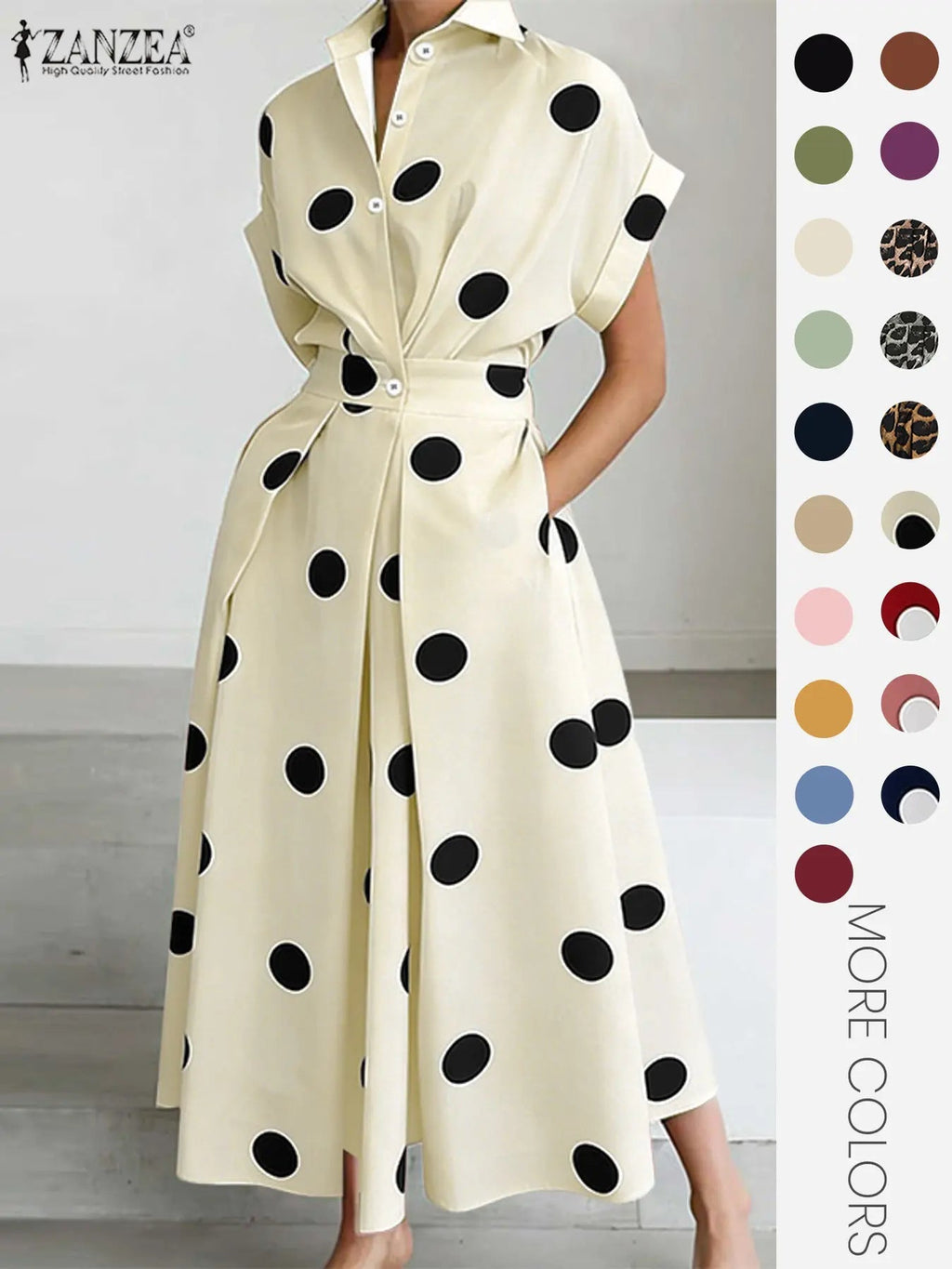 Robe unie à col pour femme, robe décontractée à manches courtes pour l'été, vêtements pour femmes pour le quotidien