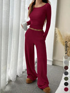 Completo casual da donna a righe con top a maniche lunghe e pantaloni ampi con tasche, abbigliamento femminile in stile europeo, comodo per l'uso quotidiano