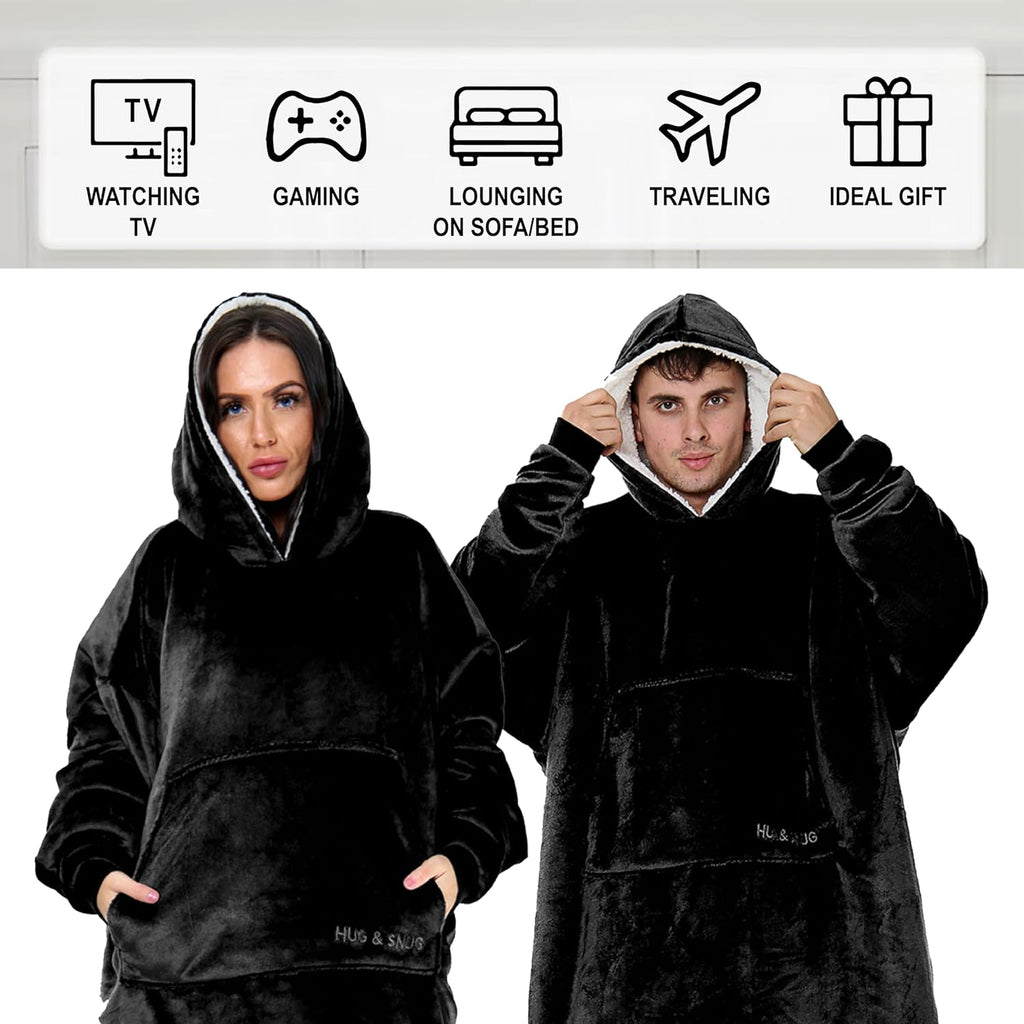 Couverture Sweat à Capuche Géante Homme Femme, Polaire Sherpa Ultra Douce Chaude Confortable Portable, Plaid Couverture à Manches pour Adultes Ados avec Grande Poche