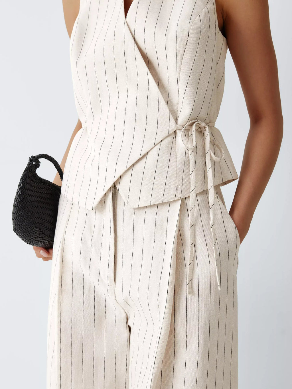 Ensemble 2 pièces pour femme (débardeur sans manches rayé ou uni et pantalon large taille haute)
