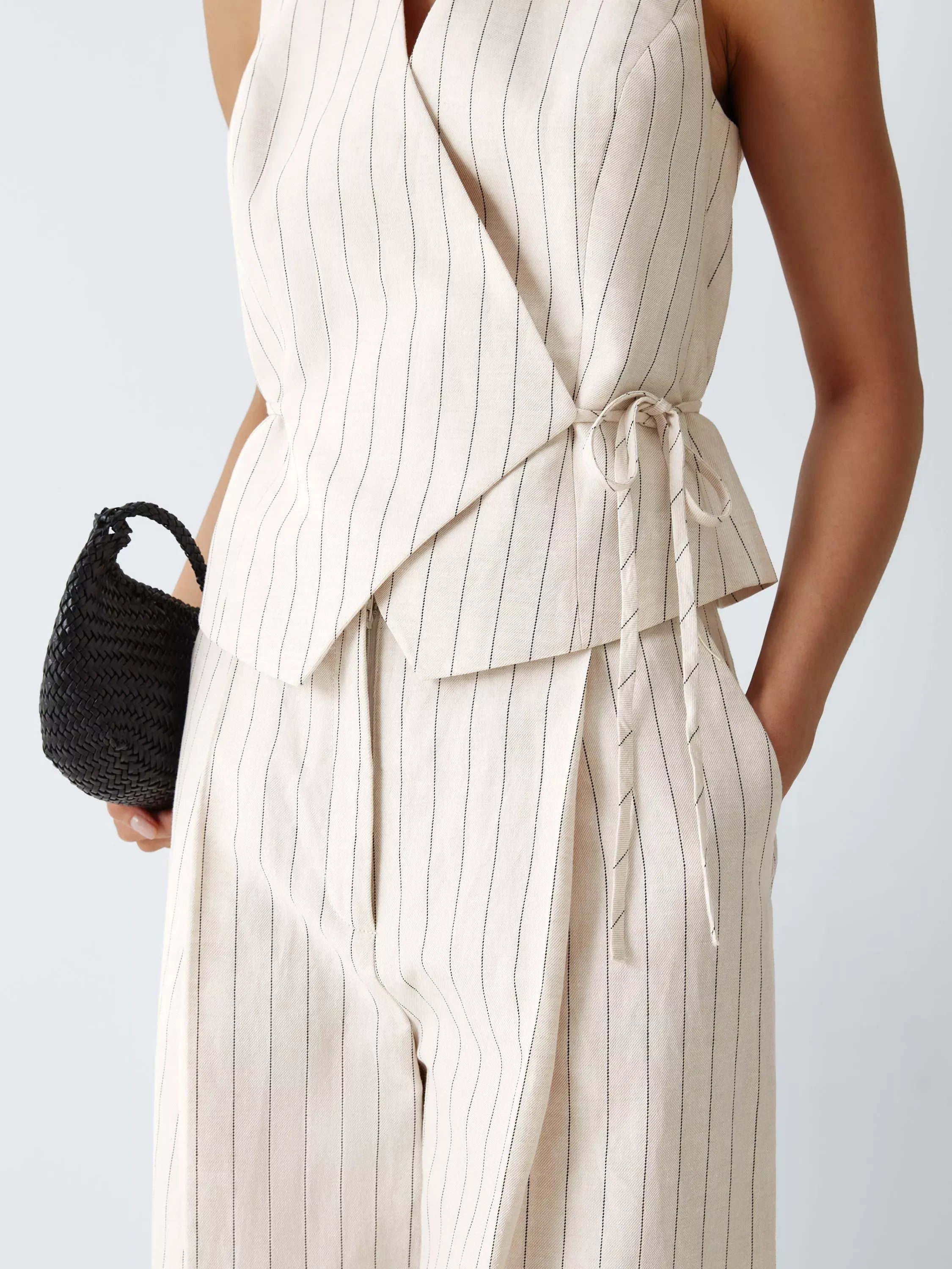 Ensemble 2 pièces pour femme (débardeur sans manches rayé ou uni et pantalon large taille haute)