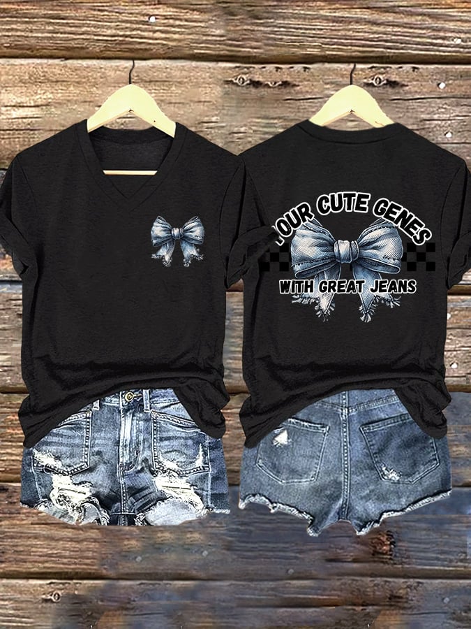 🔥Compra 3 e ottieni il 15% di sconto🔥T-shirt stampata vintage girocollo con la scritta "Your Cute Genes With Great Jeans"