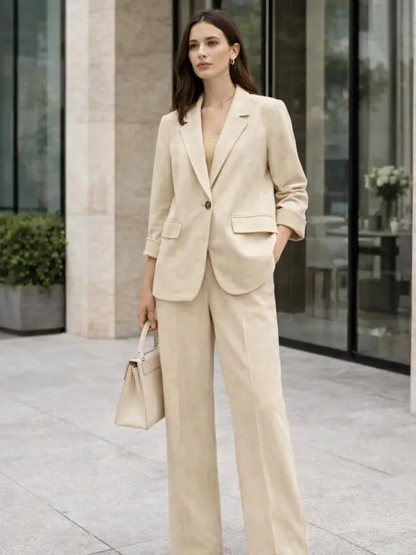 Abito in camoscio — Caratterizzato da una silhouette fluida e moderna.