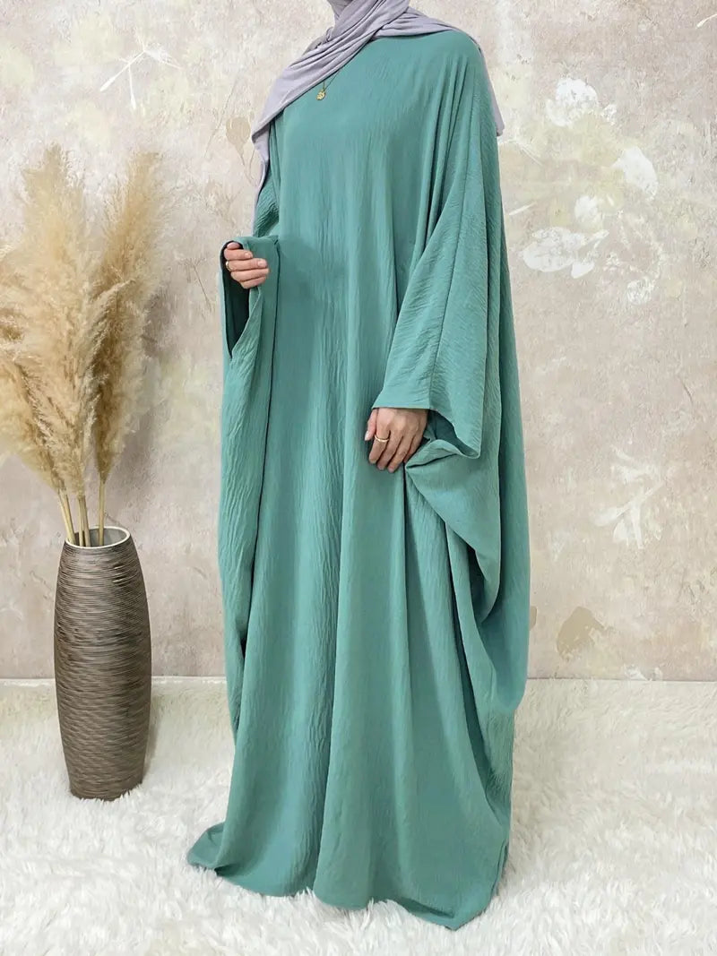 [Taglie Forti] Abito lungo tinta unita Abaya da donna, girocollo modesto a maniche lunghe per l'uso quotidiano, abbigliamento islamico da donna per tutte le stagioni