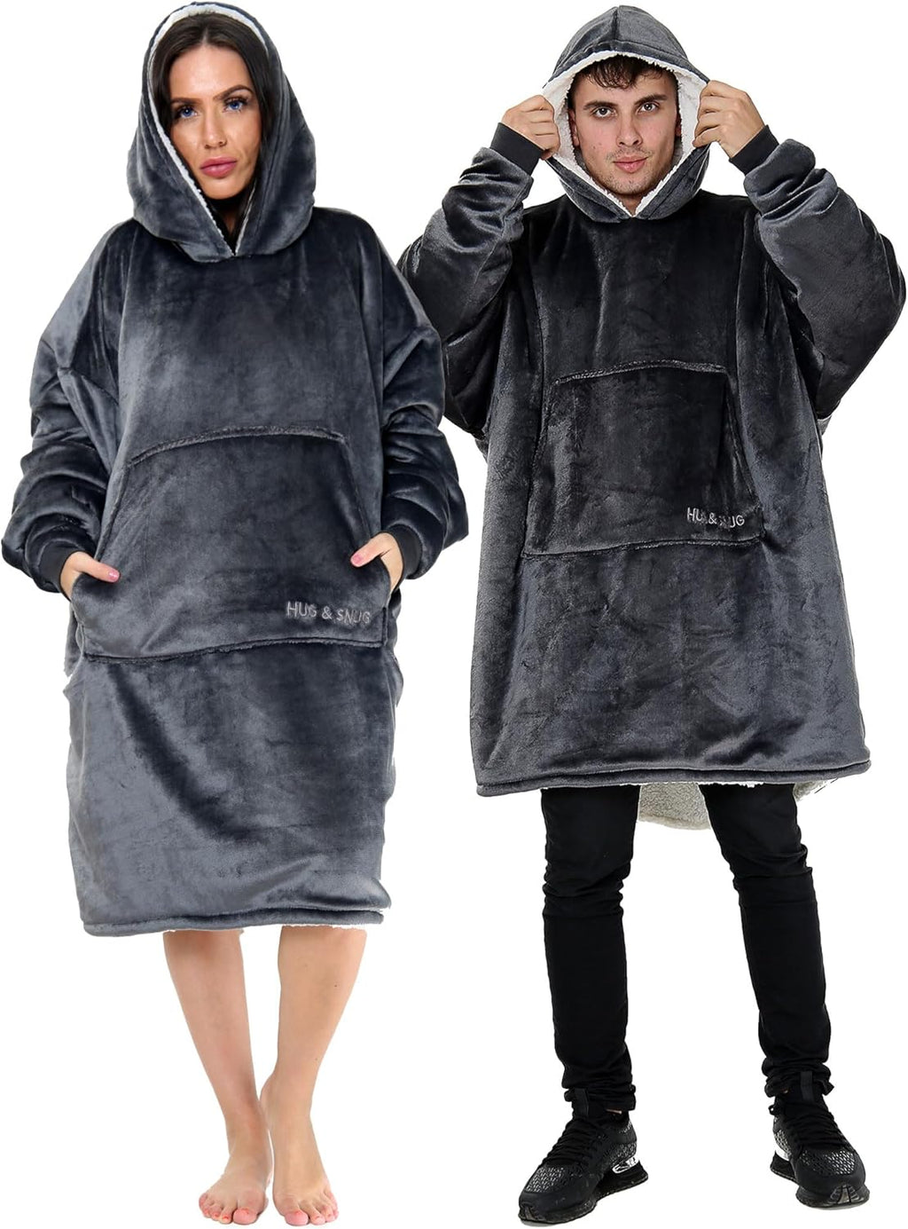 Couverture Sweat à Capuche Géante Homme Femme, Polaire Sherpa Ultra Douce Chaude Confortable Portable, Plaid Couverture à Manches pour Adultes Ados avec Grande Poche