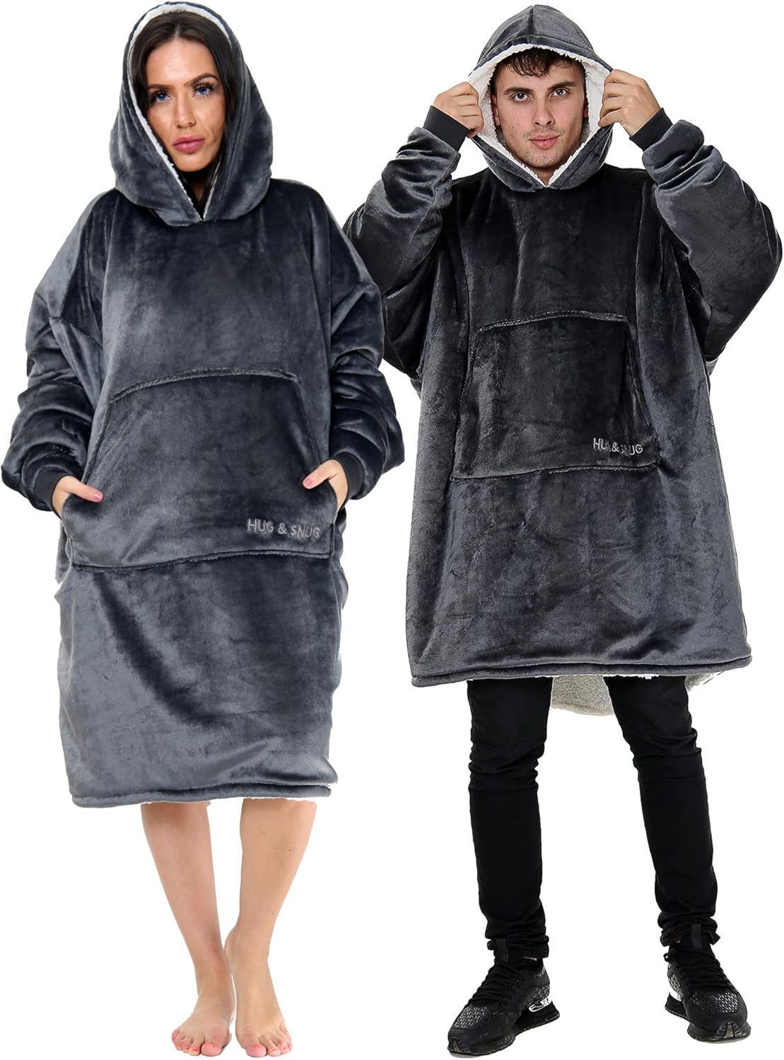 Couverture Sweat à Capuche Géante Homme Femme, Polaire Sherpa Ultra Douce Chaude Confortable Portable, Plaid Couverture à Manches pour Adultes Ados avec Grande Poche