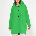 Cappotto con cappuccio e bottoni da donna per l'autunno/inverno, elegante e versatile, adatto a varie occasioni.