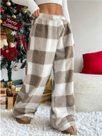 Pantalon décontracté d'hiver à carreaux, neuf, vintage, élastique, droit, ample, épais et chaud, confortable et élégant pour temps froid