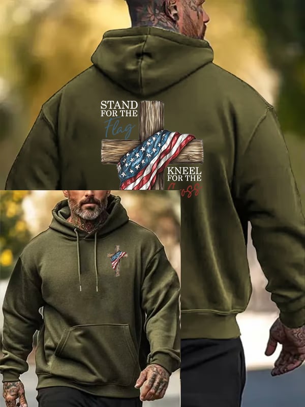 Felpa casual da uomo con stampa "Stand For The Flag Kneel For The Cross"