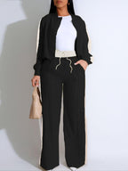 Ensemble deux pièces pour femme avec haut patchwork et pantalon large, ensemble décontracté à manches longues et pantalon pour usage quotidien, vêtements d'été pour femmes