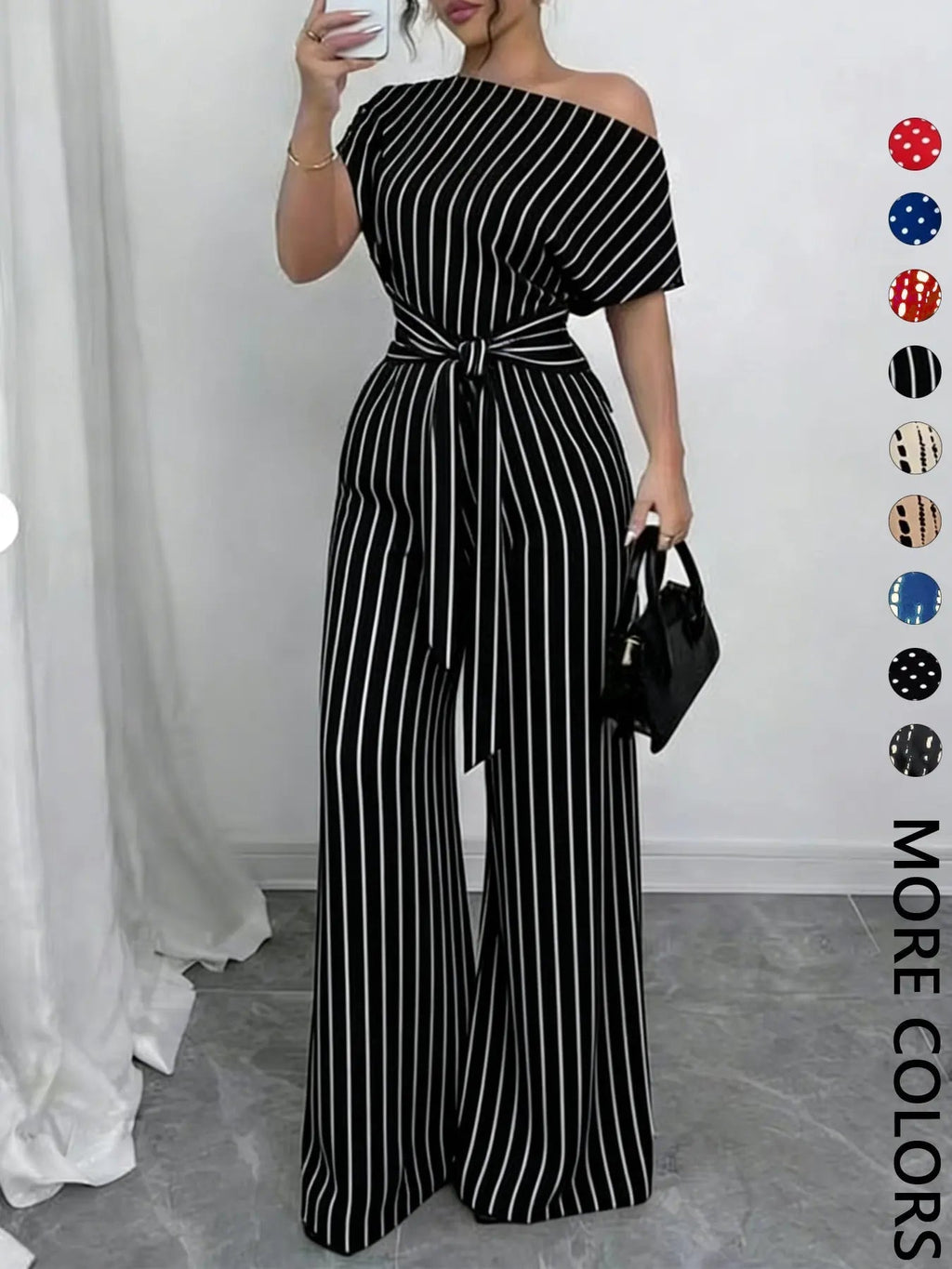 Combinaison Femme à Imprimé Intégral avec Nœud sur le Devant, Combinaison Décontractée à Col Asymétrique pour le Printemps et l'Automne, Vêtements pour Femmes à Porter au Quotidien
